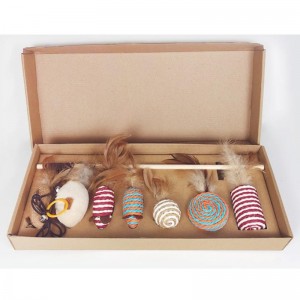 Pet деревянные стержень перо смешной кошка палочка комбинированная кошка игрушка комплект коробки семисексуал мыши сизаль мяч смешной кот артефакт